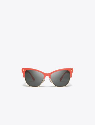 Tory Burch Miller Clubmaster Sunglasses In Coral/dark Grey