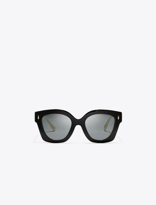 Tory Burch Miller Pushed Square Sunglasses In Black/ivory/dark Grey