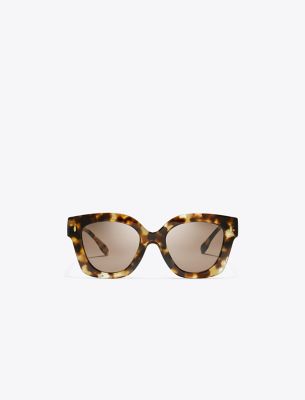 Tory Burch Miller Pushed Square Sunglasses In Vintage Tortoise/dark Brown