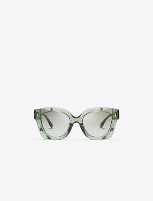 Tory Burch Miller Pushed Square Sunglasses In Transparent Sage/light Grey Gradient