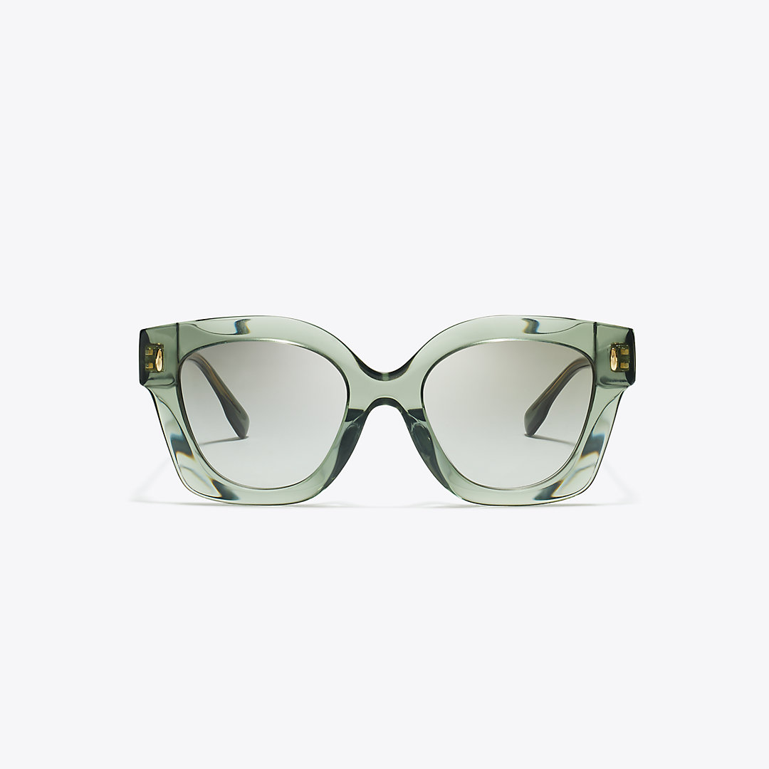 Tory Burch Miller Pushed Square Sunglasses In Transparent Sage/light Grey Gradient