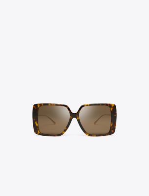 Tory Burch Miller Oversized Square Sunglasses In Dark Tortoise/dark Brown