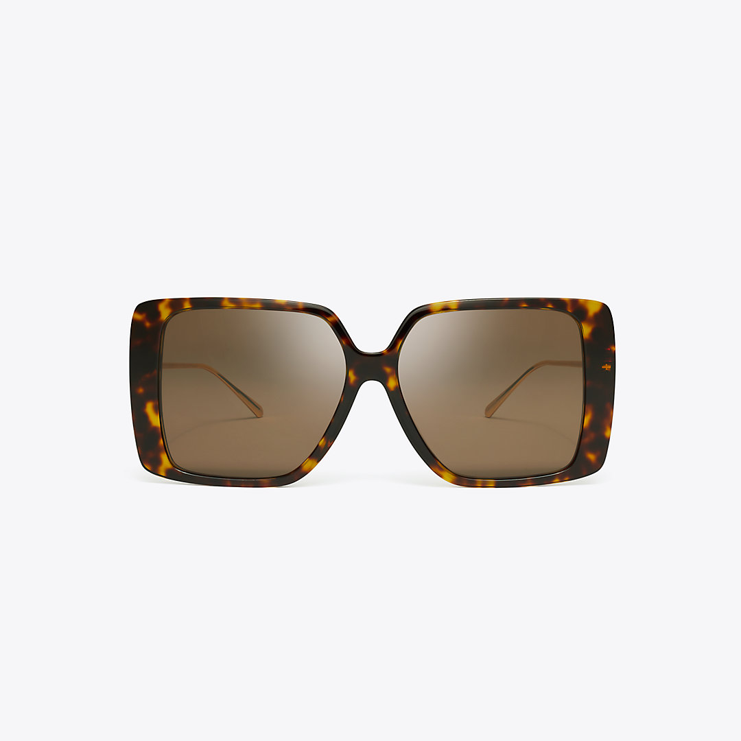 Tory Burch Miller Oversized Square Sunglasses In Dark Tortoise/dark Brown