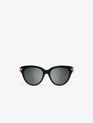 Tory Burch Eleanor Phantos Sunglasses In Black/ivory/dark Grey Solid