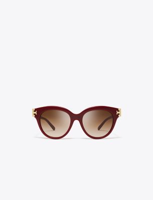 Shop Tory Burch Eleanor Round Sunglasses In Red Berry/brown Gradient