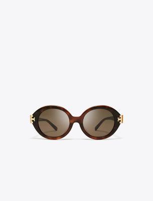 Shop Tory Burch Eleanor Oval Sunglasses In Gradient Tortoise/dark Brown