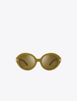 Shop Tory Burch Eleanor Oval Sunglasses In Olive Green/olive Brown