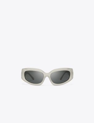 Tory Burch Eleanor Broken Logo Sunglasses In Pearlized Grey/dark Grey