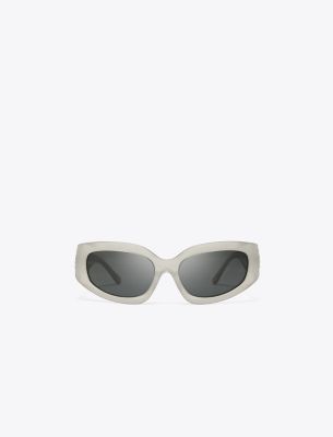 Tory Burch Eleanor Broken Logo Sunglasses In White