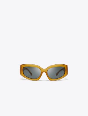 Tory Burch Eleanor Broken Logo Sunglasses In Opal Dark Orange/grey