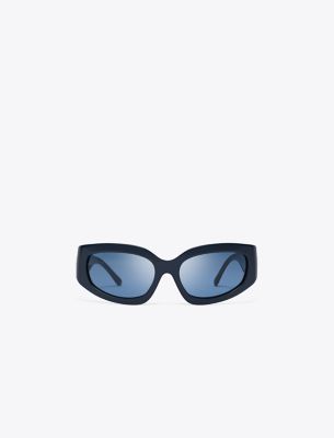 Tory Burch Eleanor Broken Logo Sunglasses In Navy/dark Blue