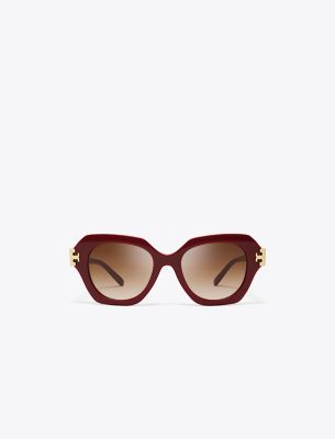 Tory Burch Eleanor Cat-eye Sunglasses In Red Berry/brown Gradient