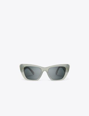 Tory Burch Kira Cat-eye Sunglasses In Milky Grey Green/dark Grey