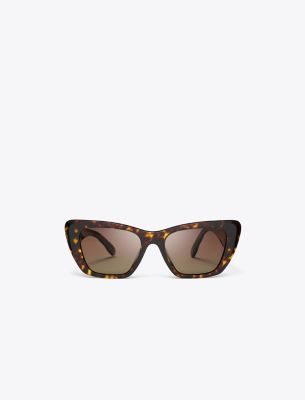 Tory Burch Kira Cat-eye Sunglasses In Dark Tortoise/brown Polar