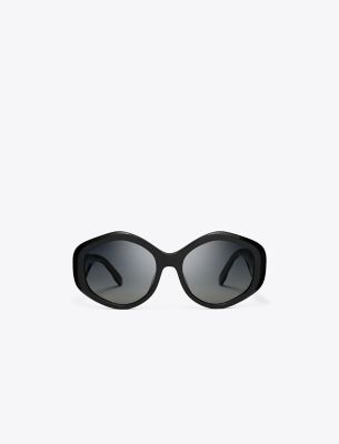 Tory Burch Kira Geometric Sunglasses In Black/grey Gradient Polar