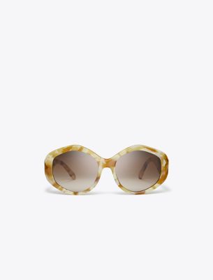 Tory Burch Kira Geometric Sunglasses In Honey Tortoise/brown Gradient