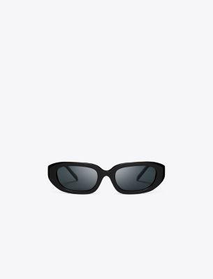 Tory Burch T Monogram Rectangle Sunglasses In Black/grey