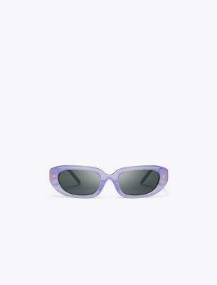 Tory Burch T Monogram Rectangle Sunglasses In Milky Purple/grey