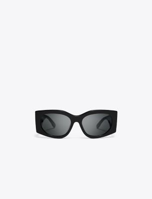 Tory Burch Kira Rectangle Sunglasses In Black/dark Grey