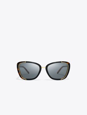 Tory Burch Eleanor Cat-eye Sunglasses In Black/tortoise/dark Grey