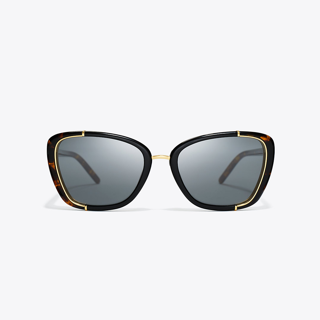 Tory Burch Eleanor Cat-eye Sunglasses In Black/tortoise/dark Grey