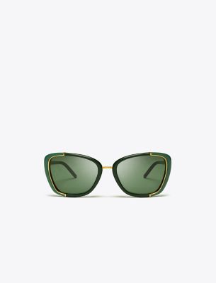 Tory Burch Eleanor Cat-eye Sunglasses In Green/dark Green