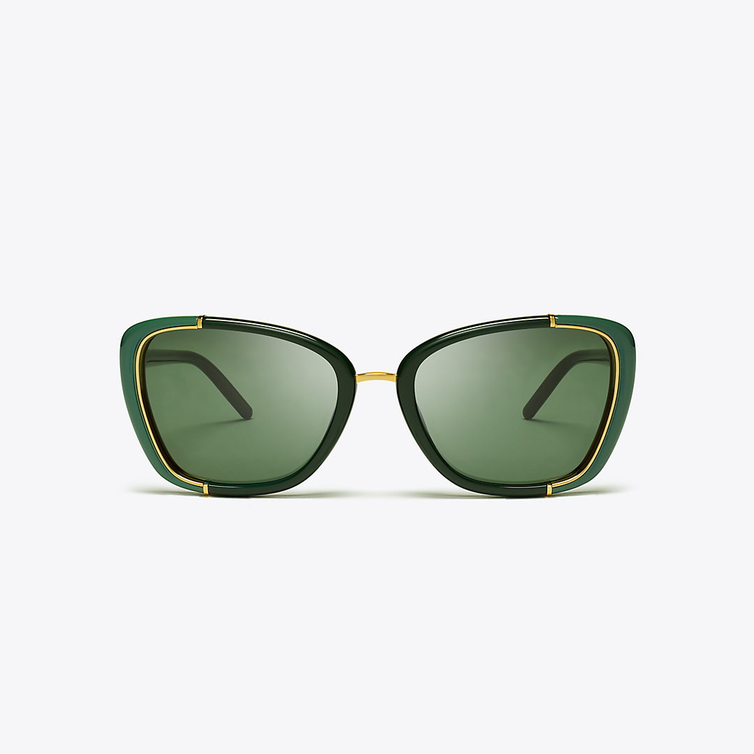 Tory Burch Eleanor Cat-eye Sunglasses In Green/dark Green