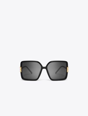 Tory Burch Eleanor Oversized Square Sunglasses In Black/dark Grey