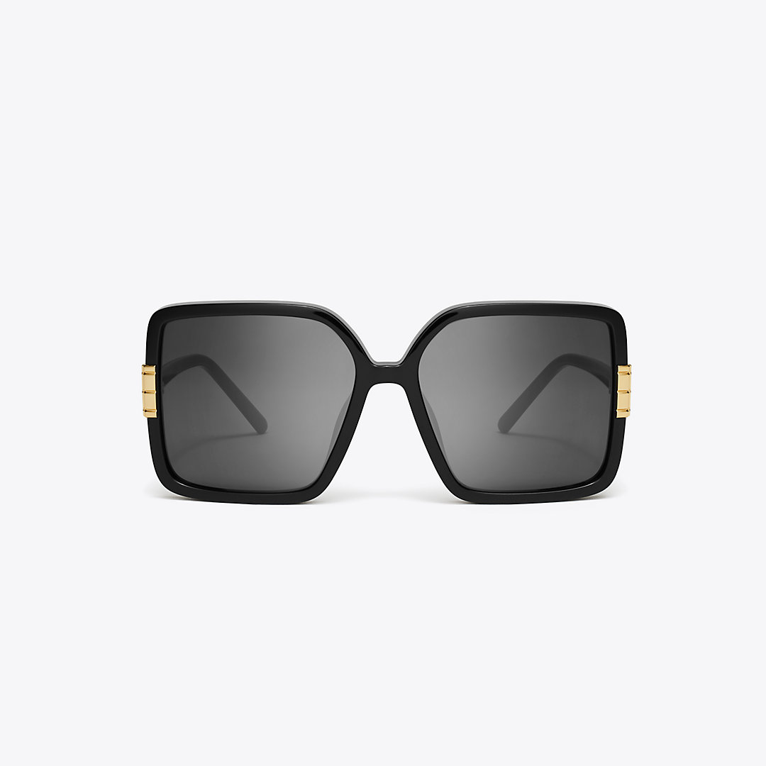 Tory Burch Eleanor Oversized Square Sunglasses In Black/dark Grey