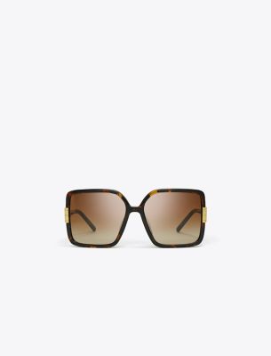 Tory Burch Eleanor Oversized Square Sunglasses In Tortoise/light Brown Gradient
