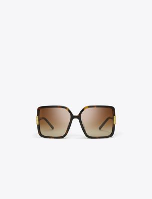 Tory Burch Eleanor Oversized Square Sunglasses In Tortoise/light Brown Gradient
