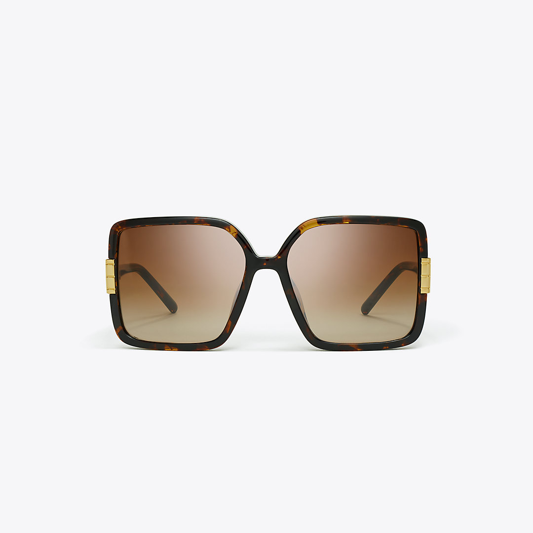 Tory Burch Eleanor Oversized Square Sunglasses In Tortoise/light Brown Gradient
