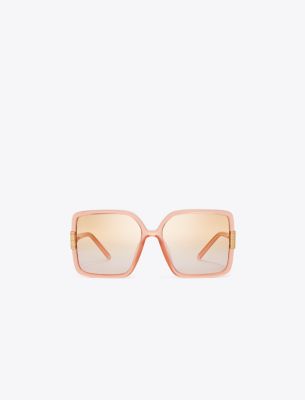 Tory Burch Eleanor Oversized Square Sunglasses In Transparent Orange/pink Gradient Orange