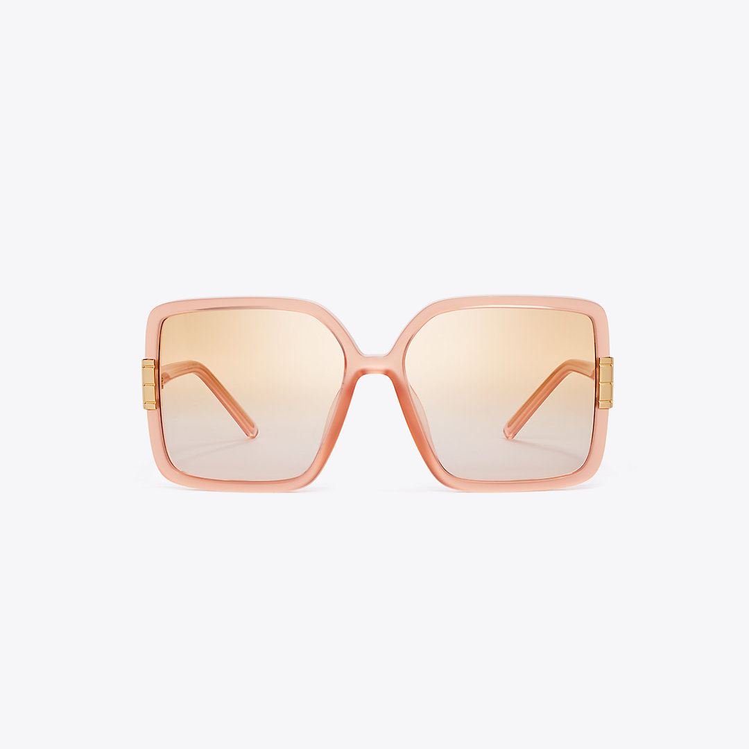 Tory Burch Eleanor Oversized Square Sunglasses In Transparent Orange/pink Gradient Orange