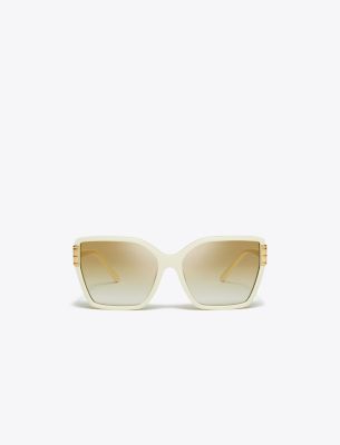 Tory Burch Eleanor Oversized Square Sunglasses In Ivory/clear Gradient Light Brown