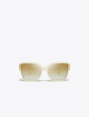 Tory Burch Eleanor Oversized Square Sunglasses In Ivory/clear Gradient Light Brown