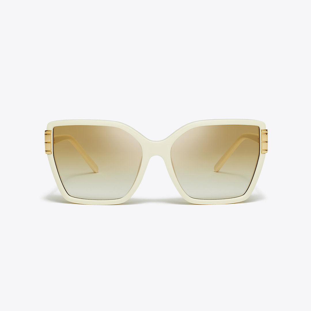 Tory Burch Eleanor Oversized Square Sunglasses In Ivory/clear Gradient Light Brown
