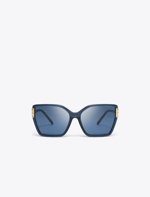 Tory Burch Eleanor Oversized Square Sunglasses In Transparent Navy/dark Blue
